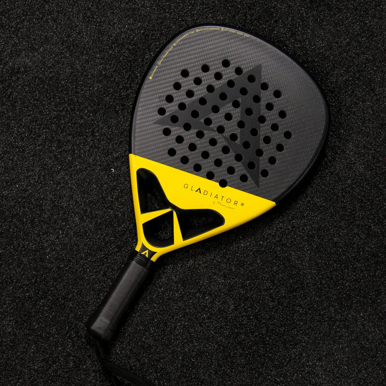The Auro Gladiator resting on the dark carpet of a court